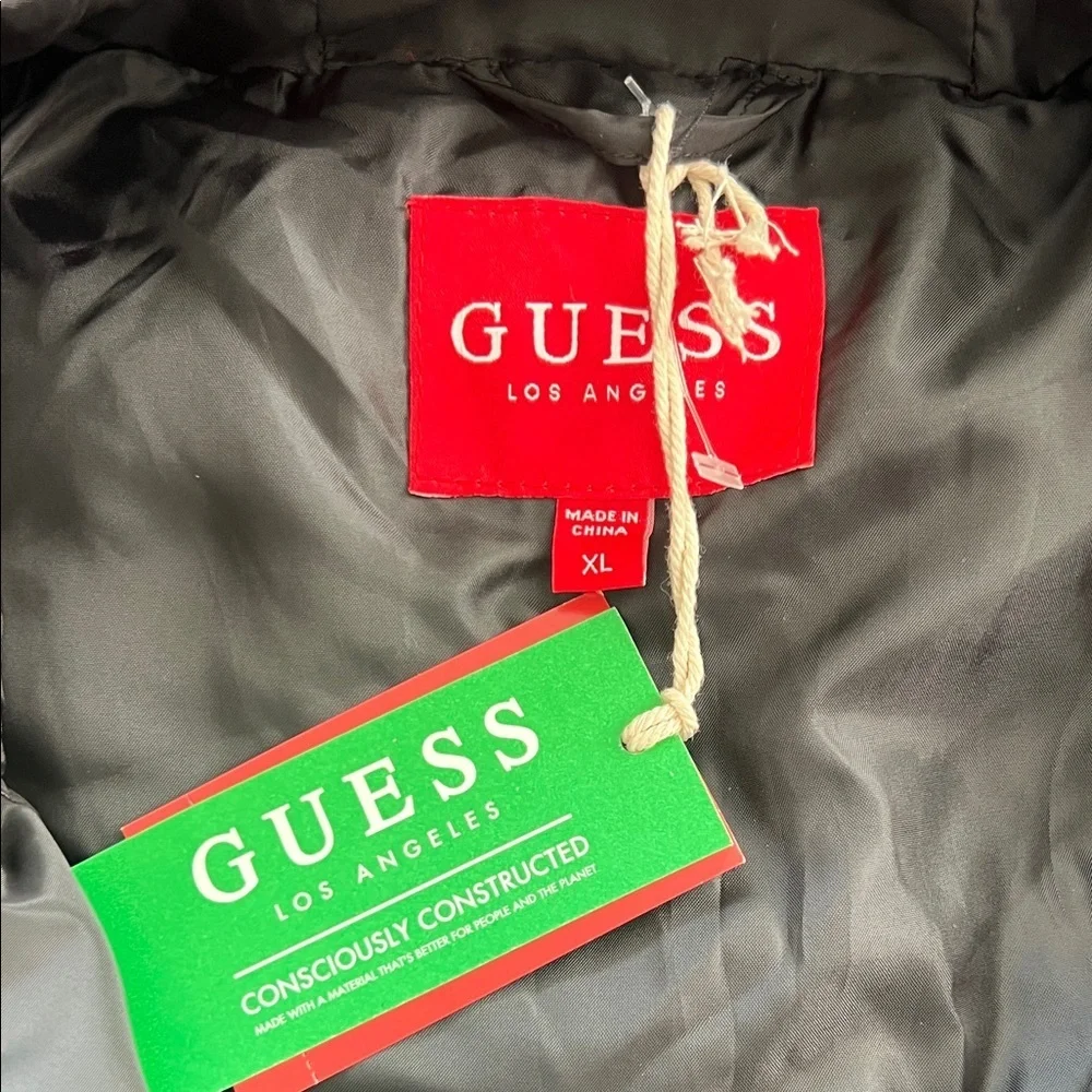 Guess Black Quilted Jacket with Logo Sleeves